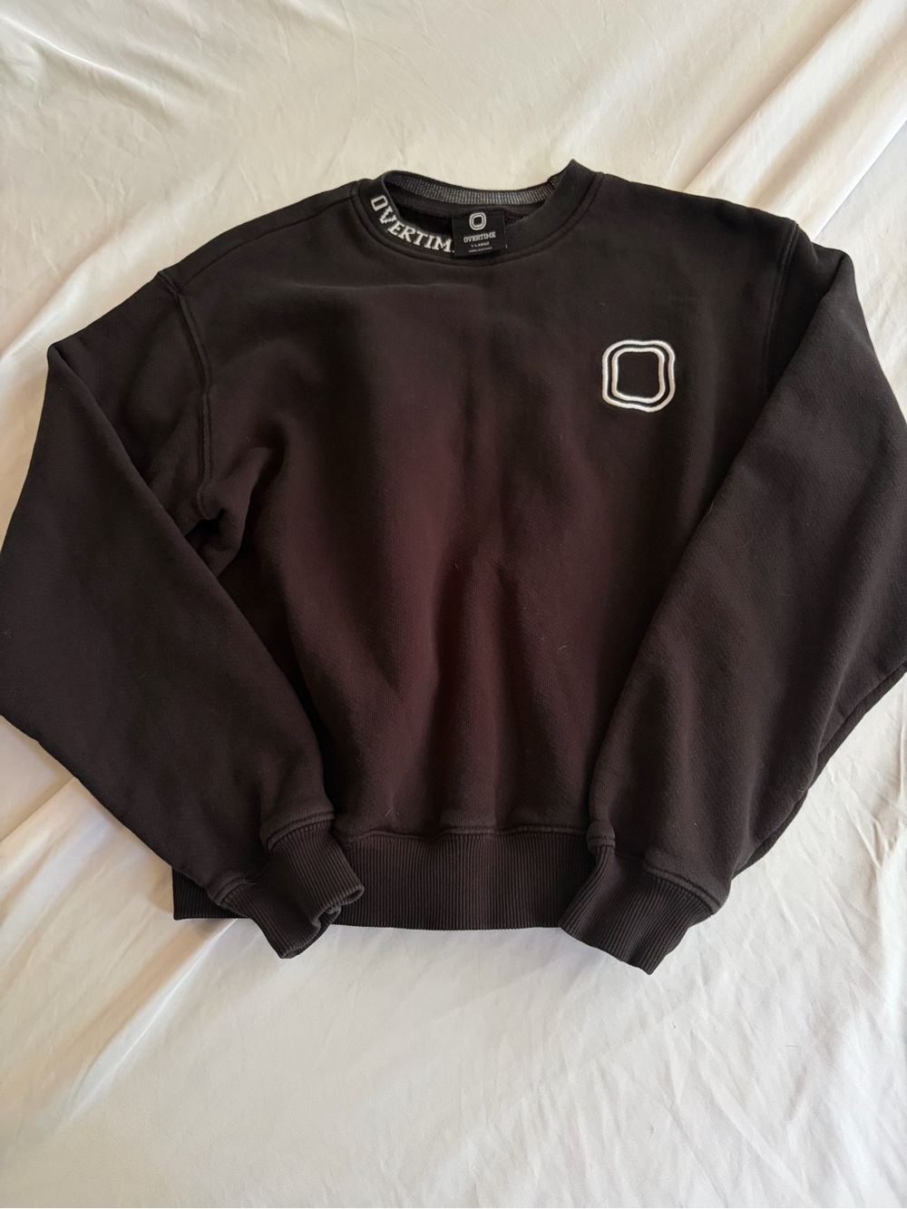 Overtime Black Crewneck Sweater with Minimal Patch YL